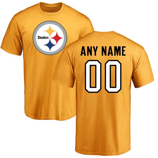Men Pittsburgh Steelers NFL Pro Line Gold Custom Name and Number Logo T-Shirt->->Sports Accessory